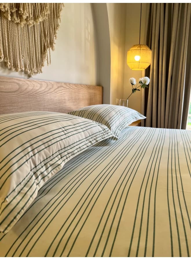 Bcomfort GREEN RIBBED Printed Cotton Fitted Bedsheet Set - Image 4